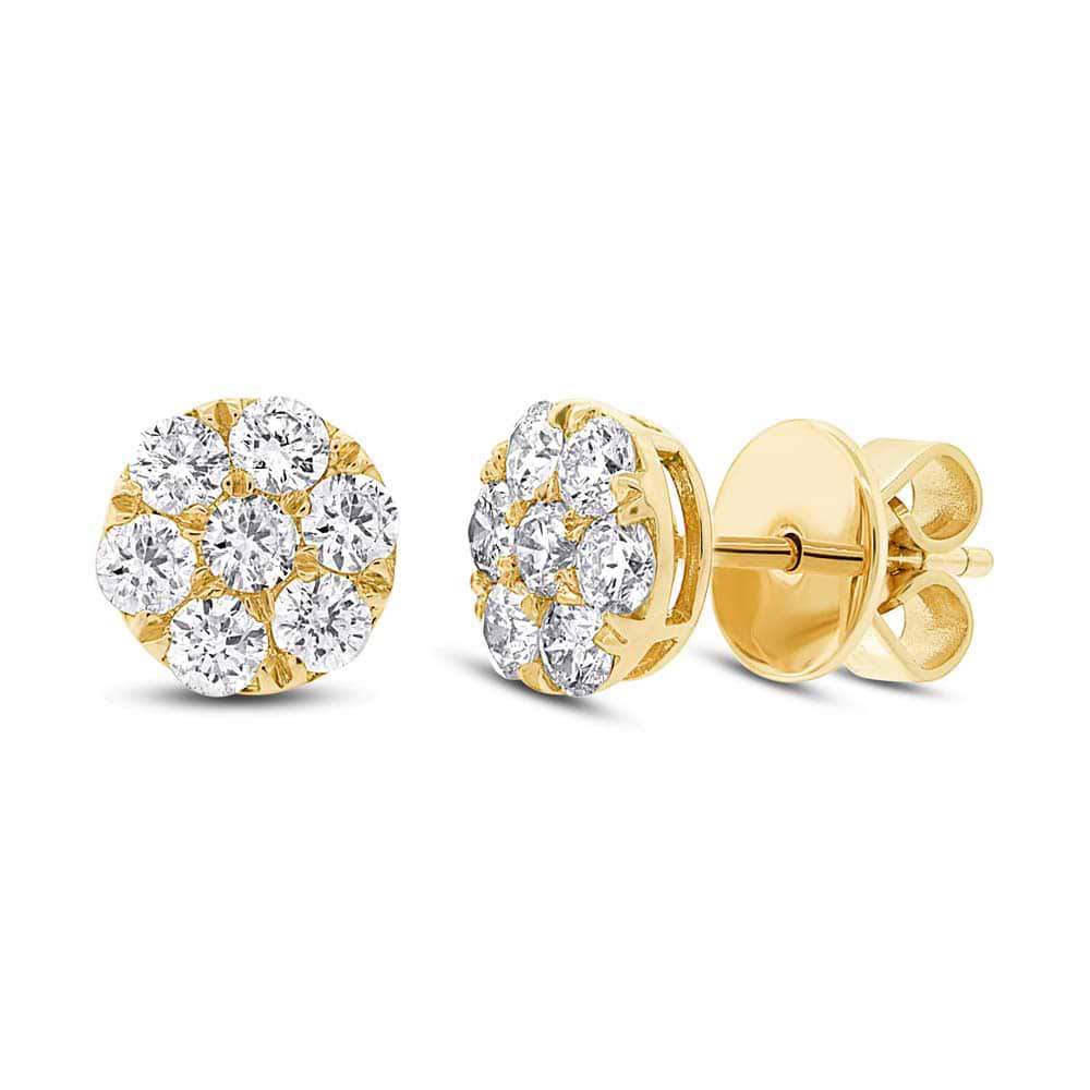 0.86ct 14k Yellow Gold Diamond Cluster Stud Earrings