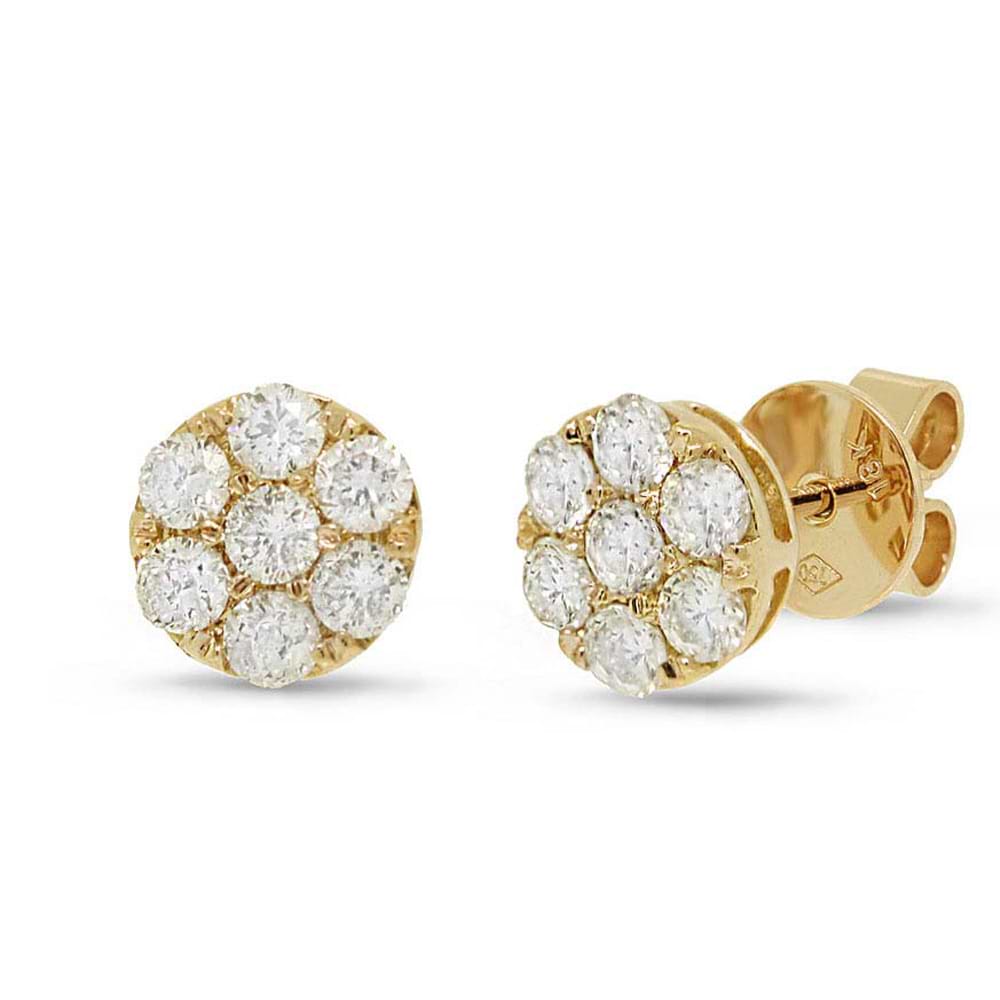 0.83ct 18k Yellow Gold Diamond Cluster Stud Earrings