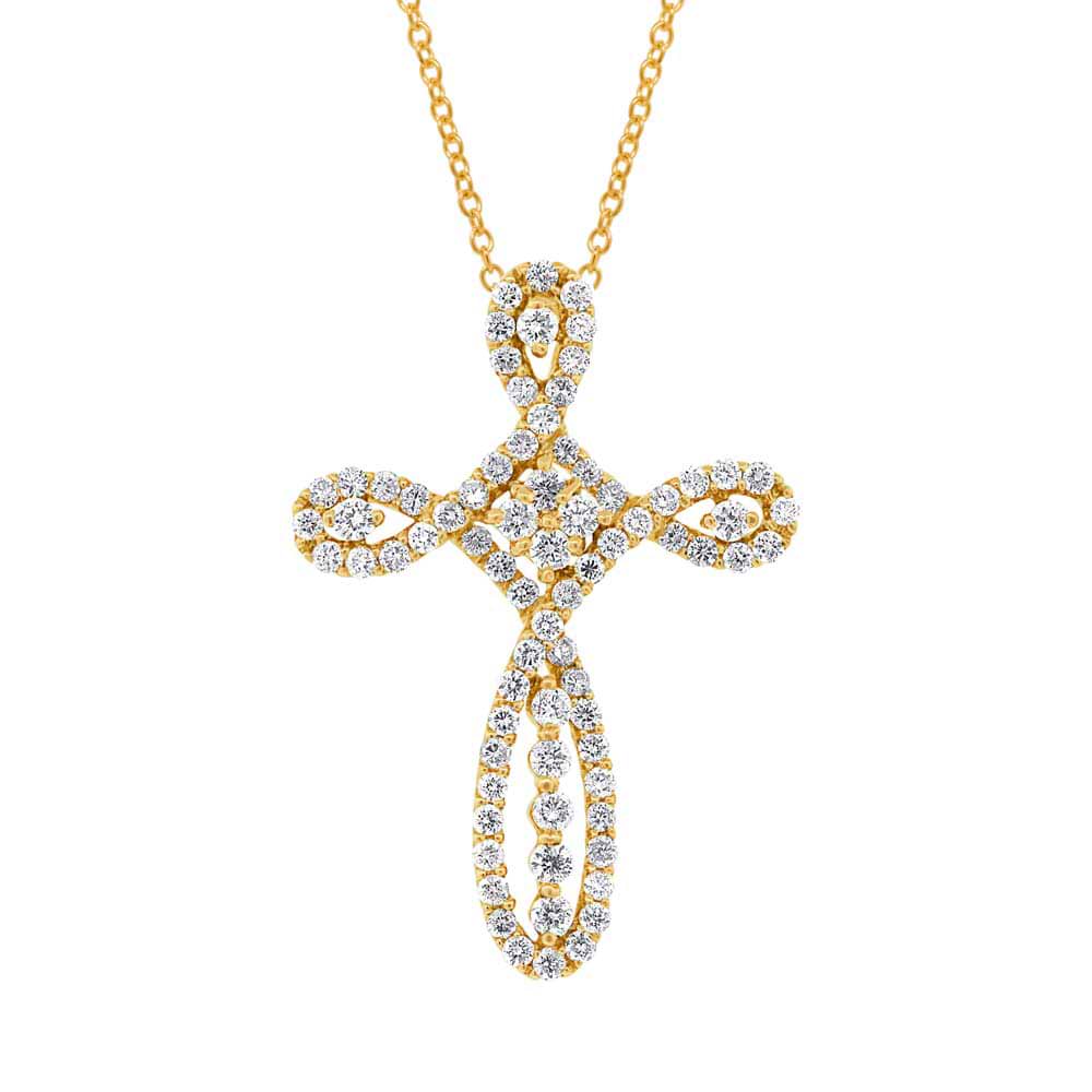 0.99ct 18k Yellow Gold Diamond Cross Pendant Necklace