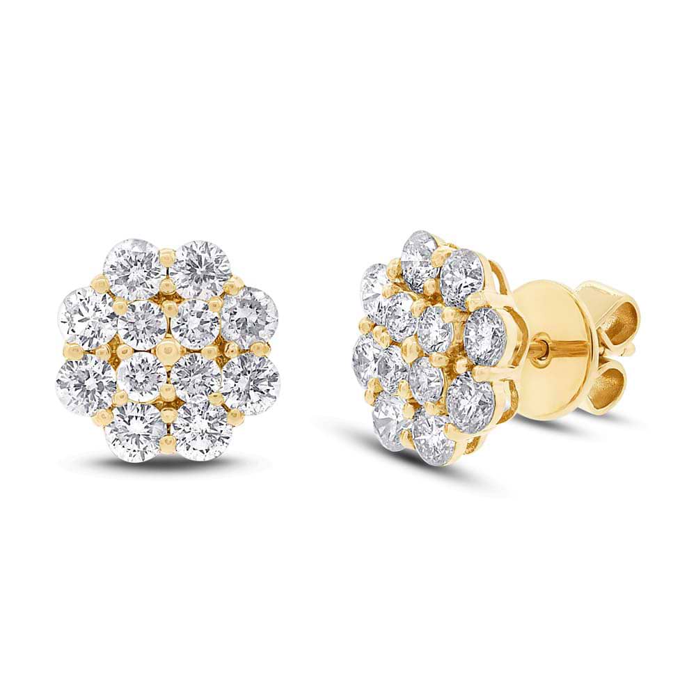 1.97ct 18k Yellow Gold Diamond Cluster Stud Earrings