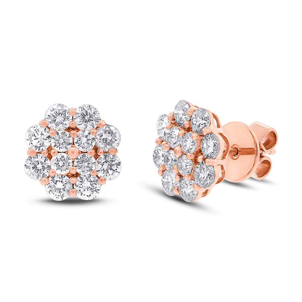 1.97ct 18k Rose Gold Diamond Cluster Stud Earrings