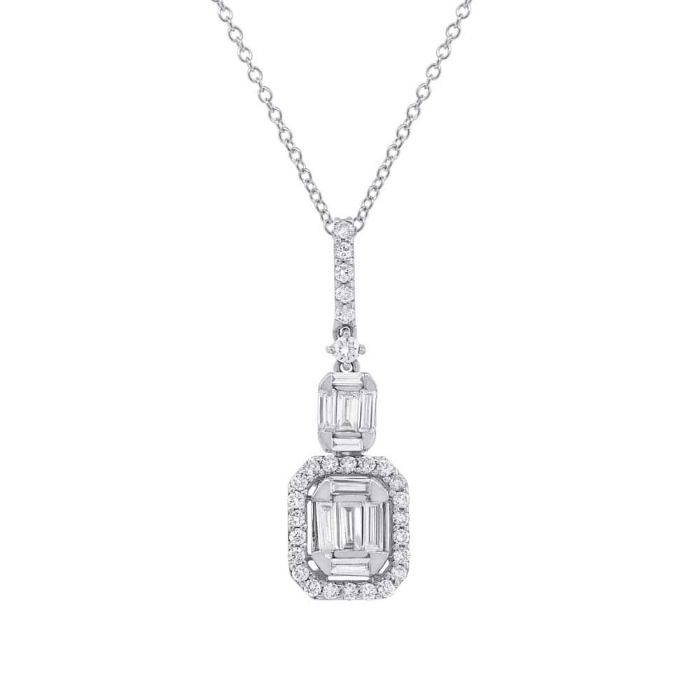 0.69ct 18k White Gold Diamond Baguette Pendant Necklace