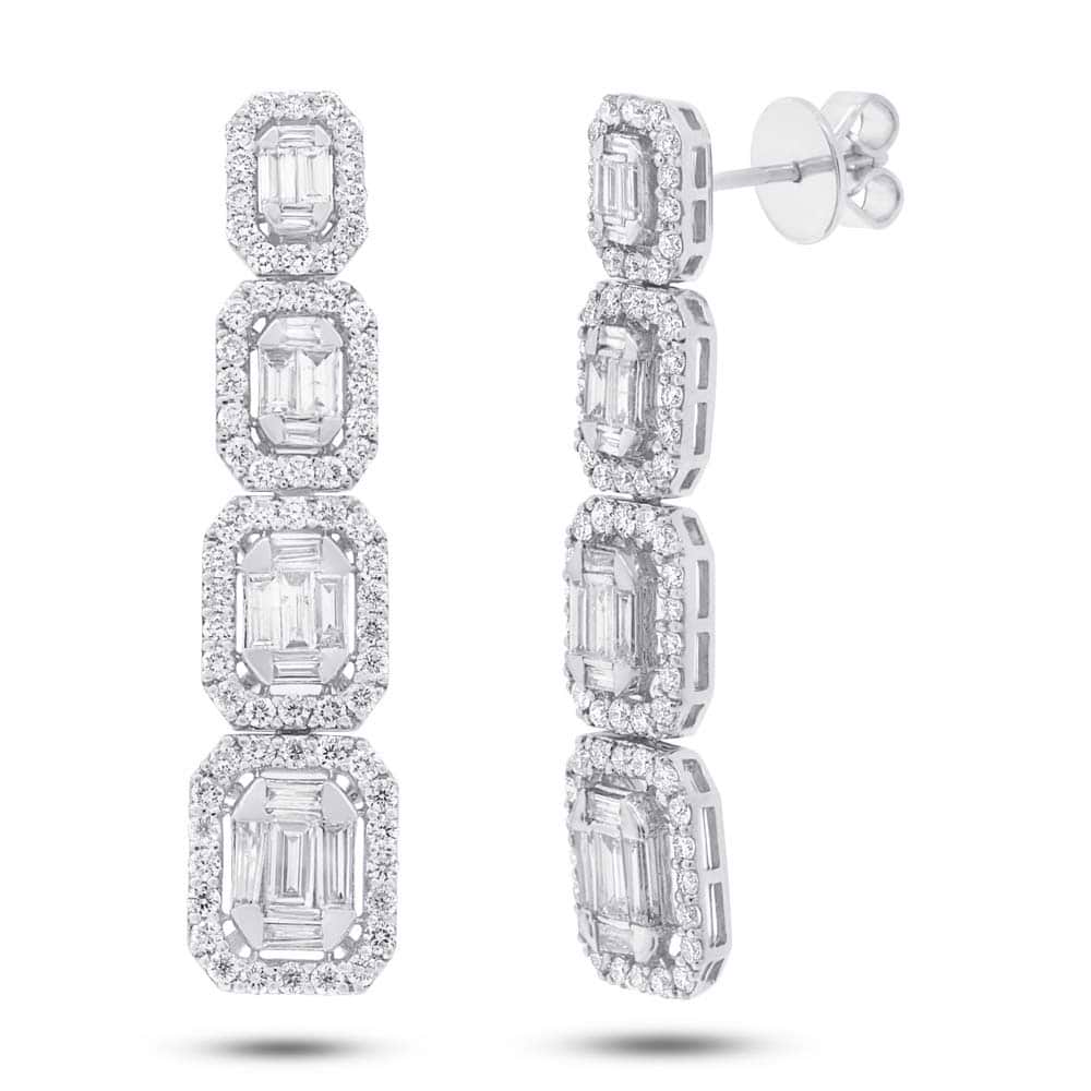 3.19ct 18k White Gold Diamond Baguette Earrings