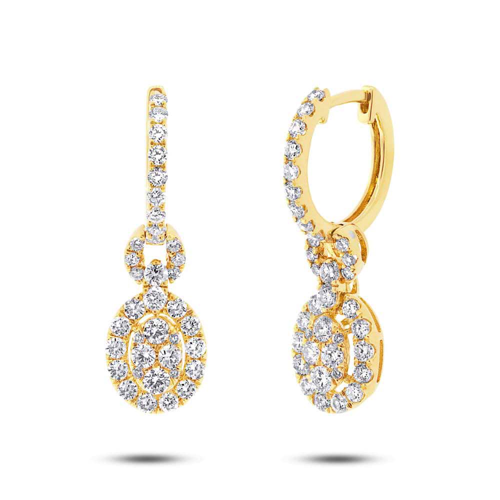 Huggie Drop Halo Diamond Earrings 14k Yellow Gold 1.42ctw