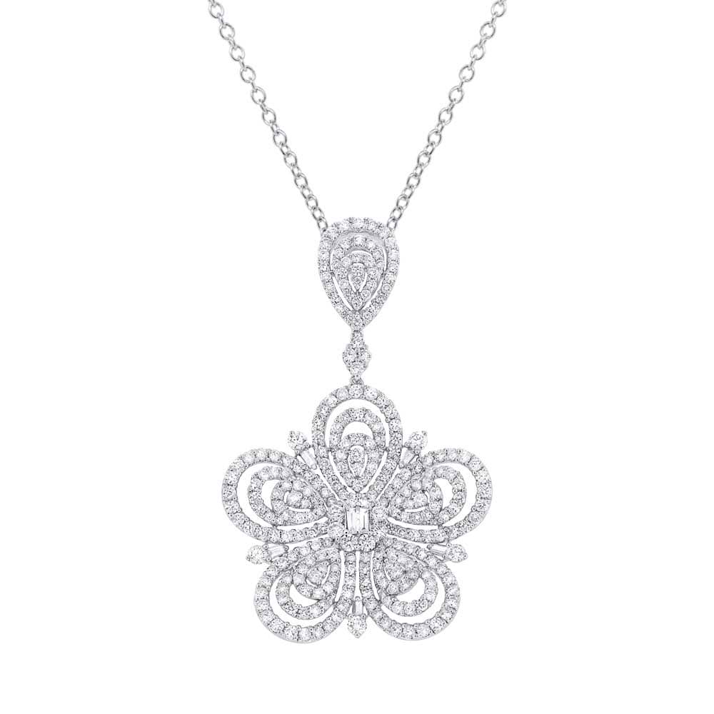 5.46ct 18k White Gold Diamond Flower Pendant Necklace
