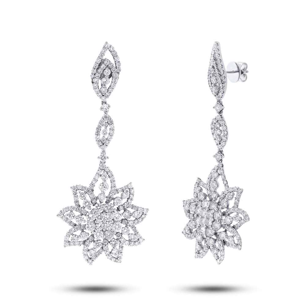 9.07ct 18k White Gold Diamond Flower Earrings