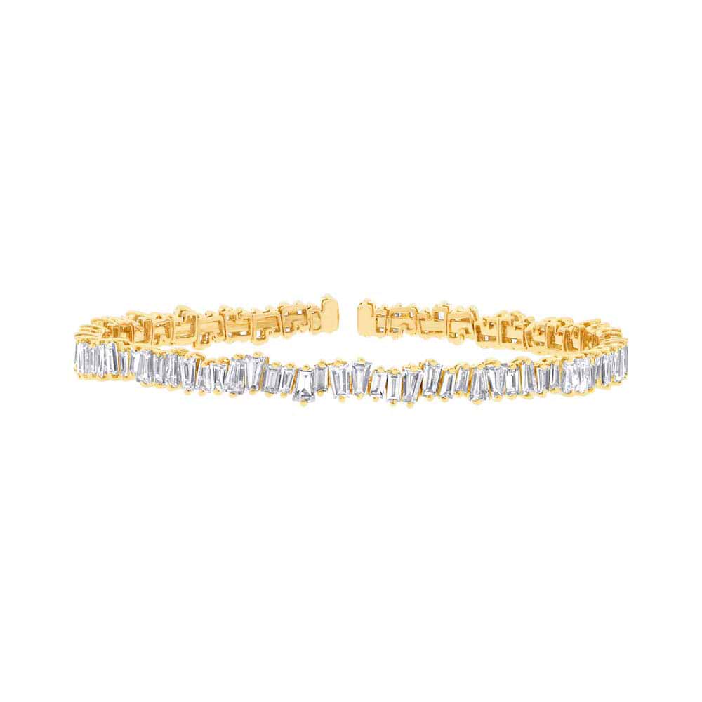 5.82ct 14k Yellow Gold Diamond Baguette Bangle Bracelet