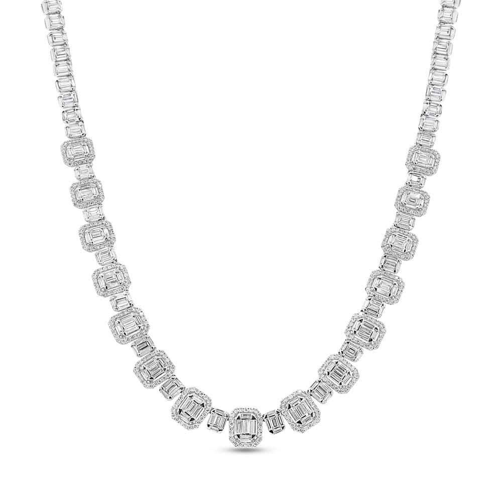 10.82ct 18k White Gold Diamond Baguette Necklace