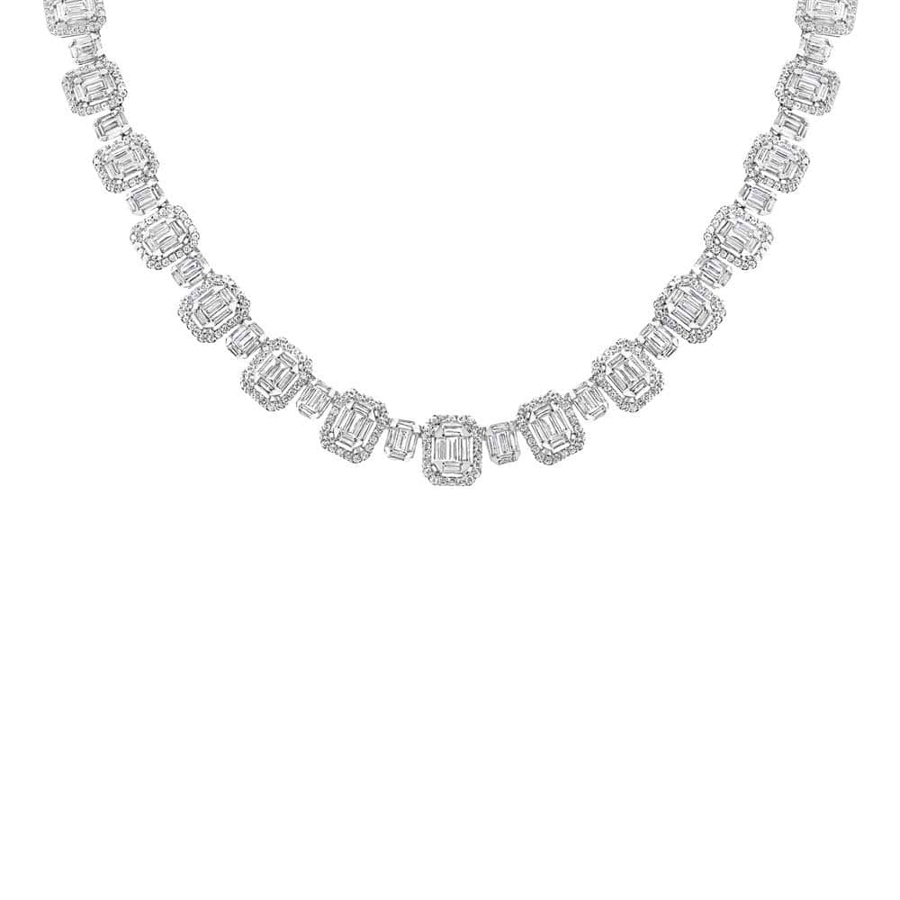 11.57ct 18k White Gold Diamond Baguette Necklace