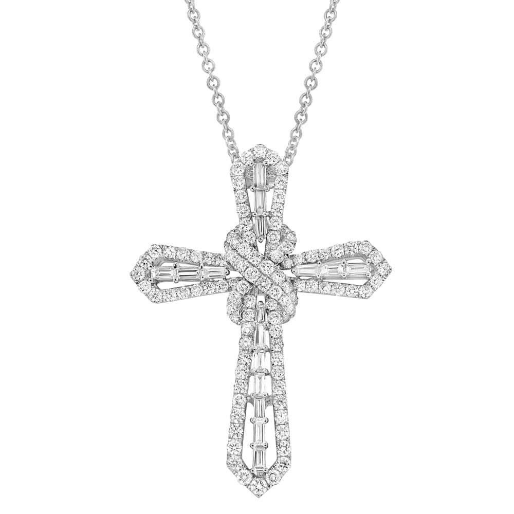 2.05ct 18k White Gold Diamond Cross Pendant Necklace