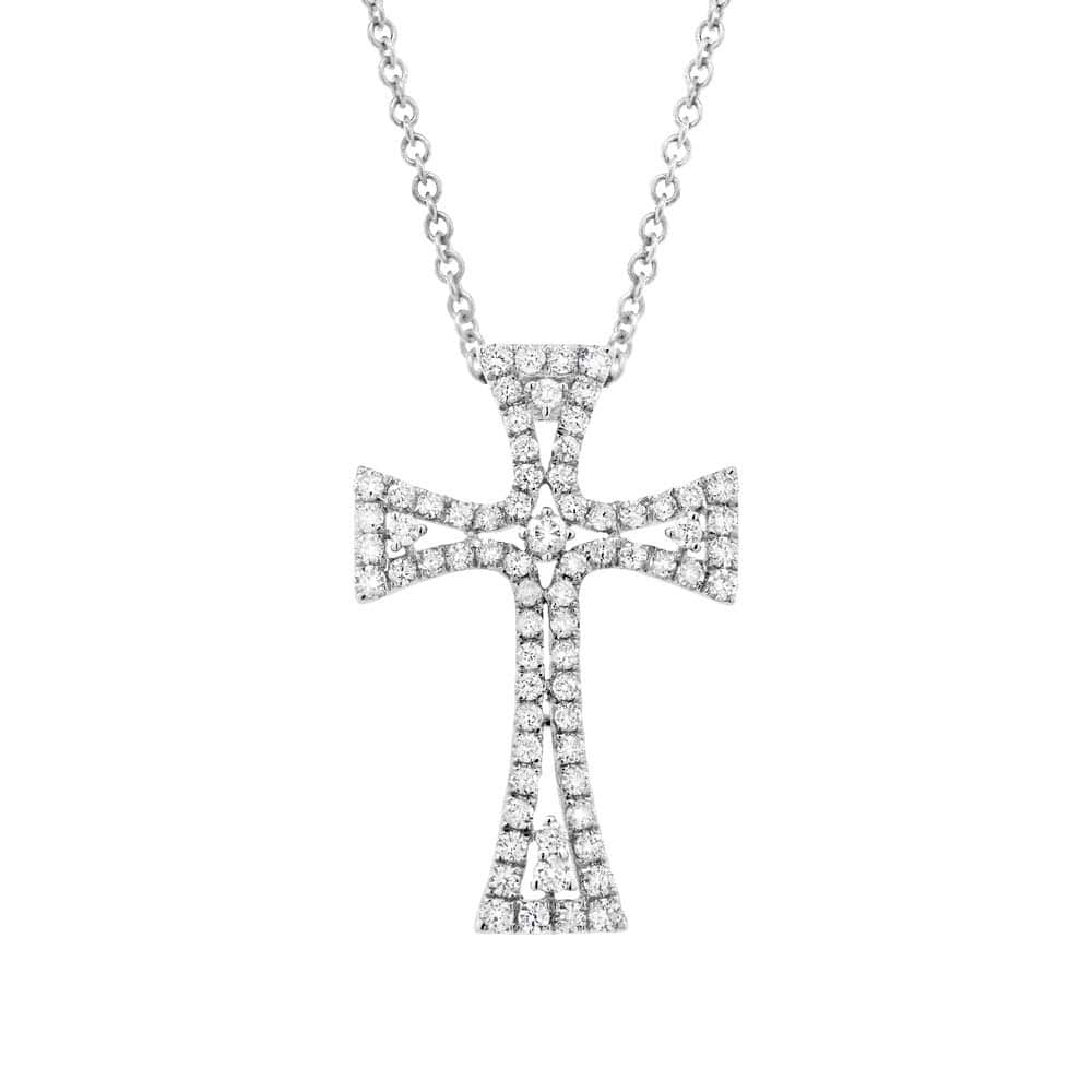 1.17ct 18k White Gold Diamond Cross Pendant Necklace