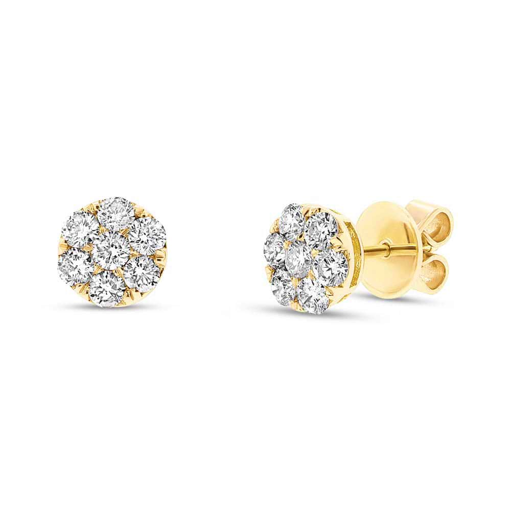 1.00ct 18k Yellow Gold Diamond Cluster Stud Earrings
