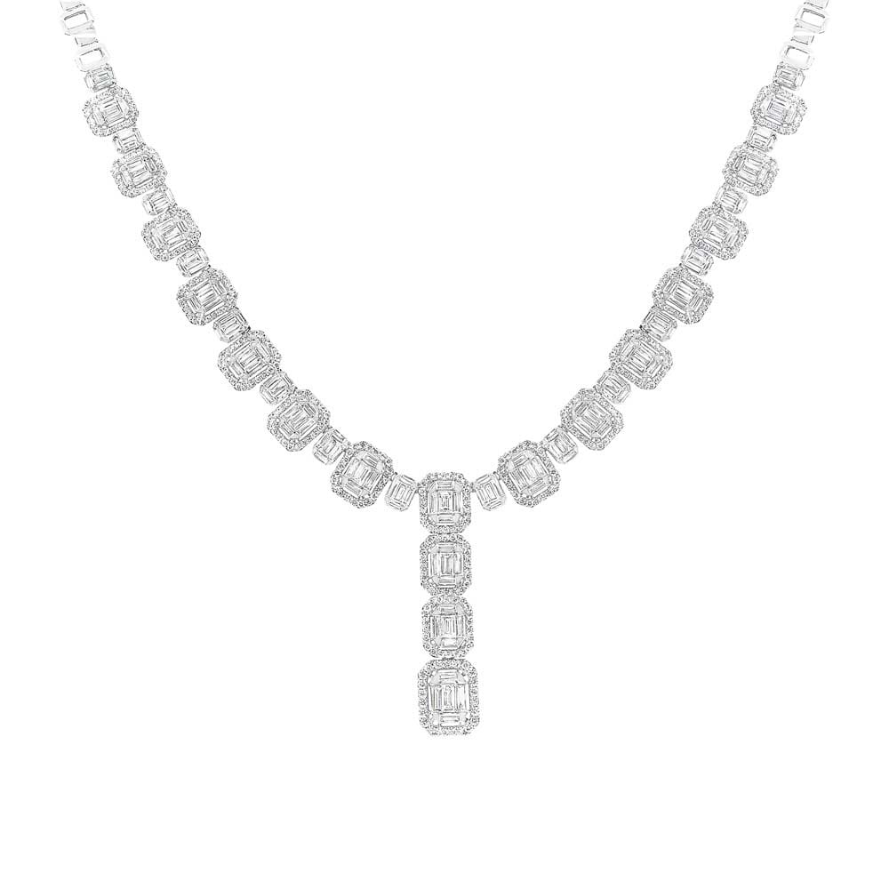 8.18ct 18k White Gold Diamond Baguette Necklace