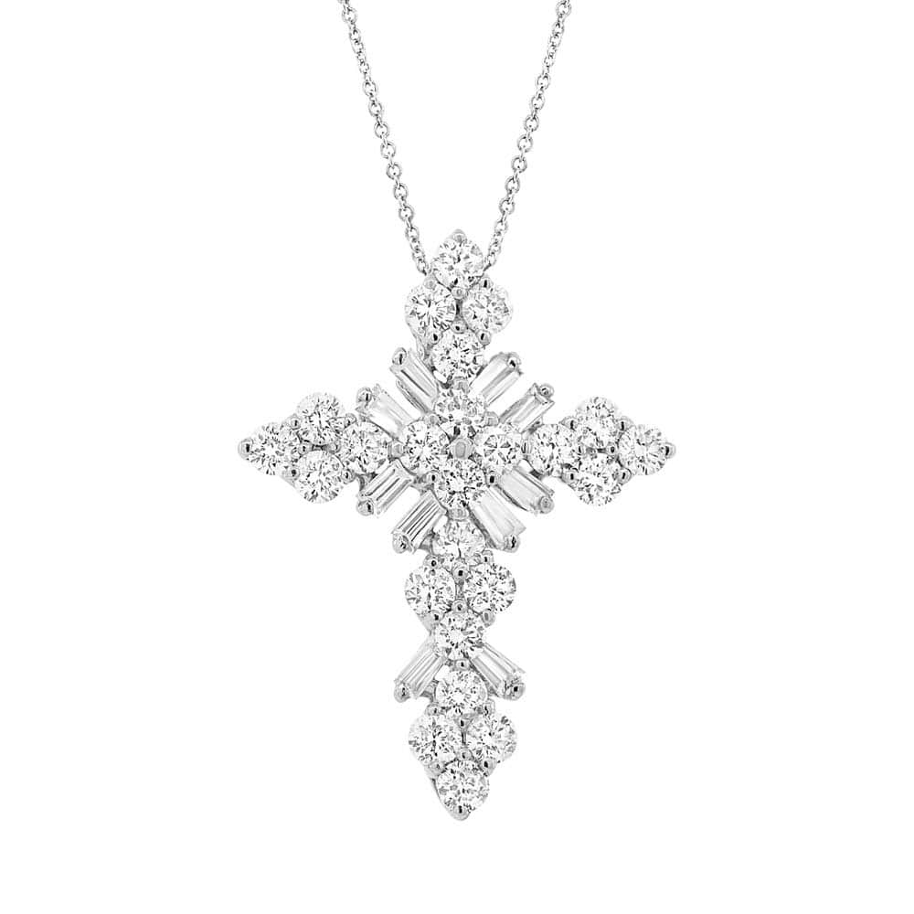 0.76ct 18k White Gold Diamond Baguette Cross Pendant Necklace