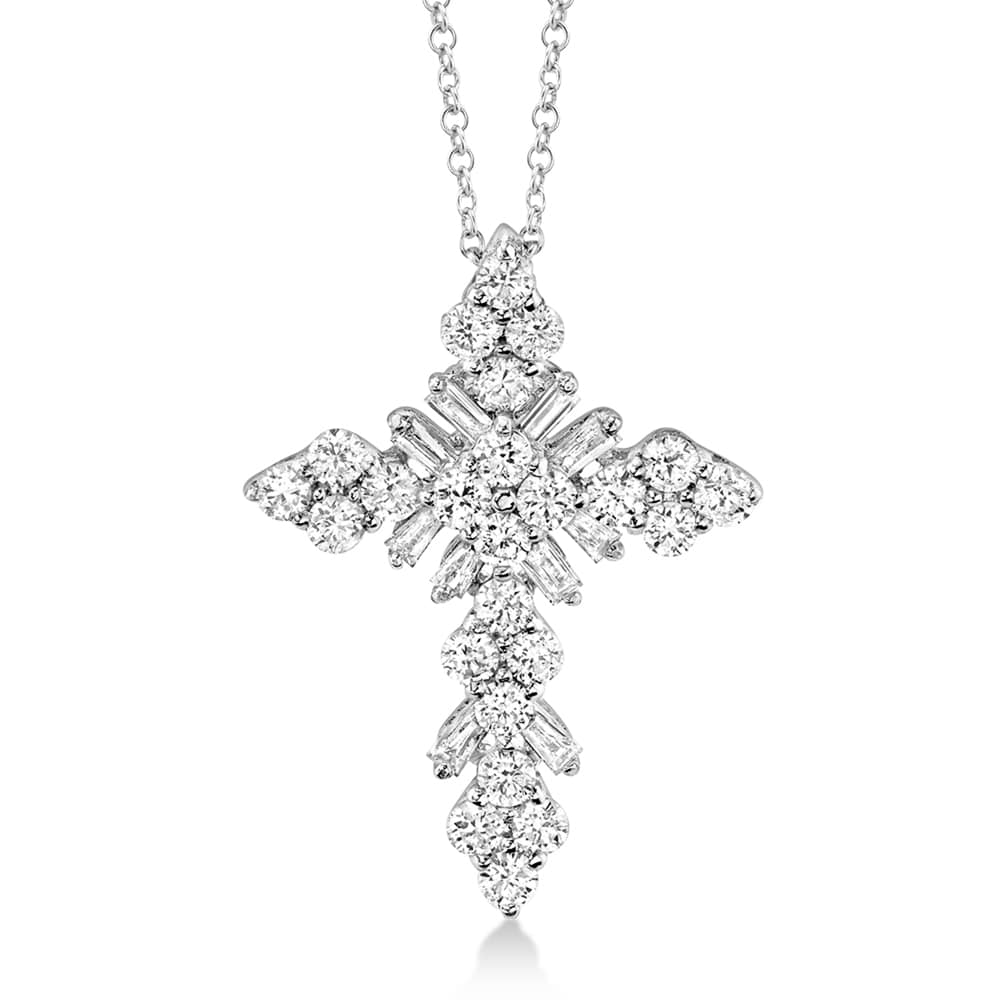 Diamond Baguette Cross Pendant Necklace 14k White Gold (0.60ct)