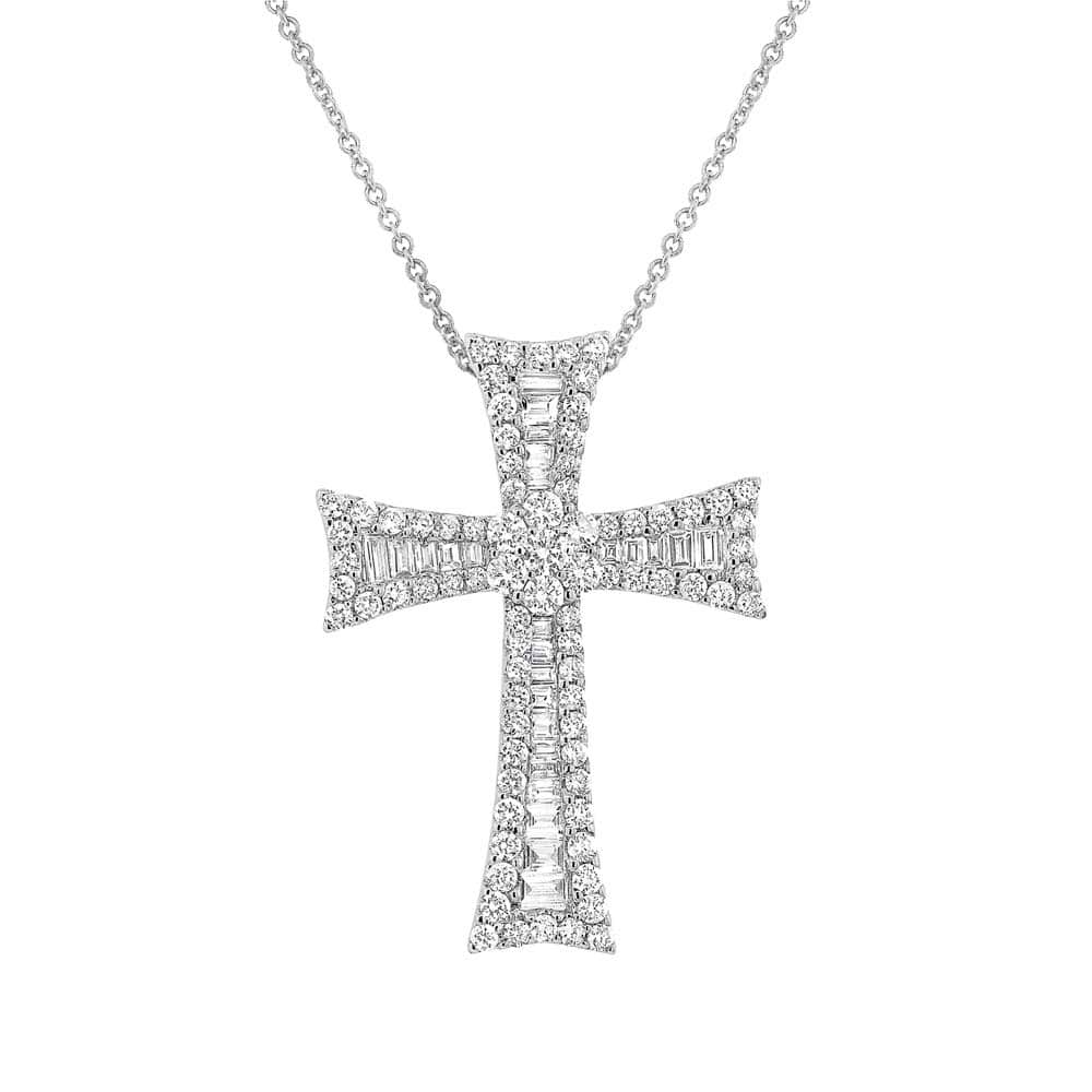 2.16ct 18k White Gold Diamond Cross Pendant Necklace