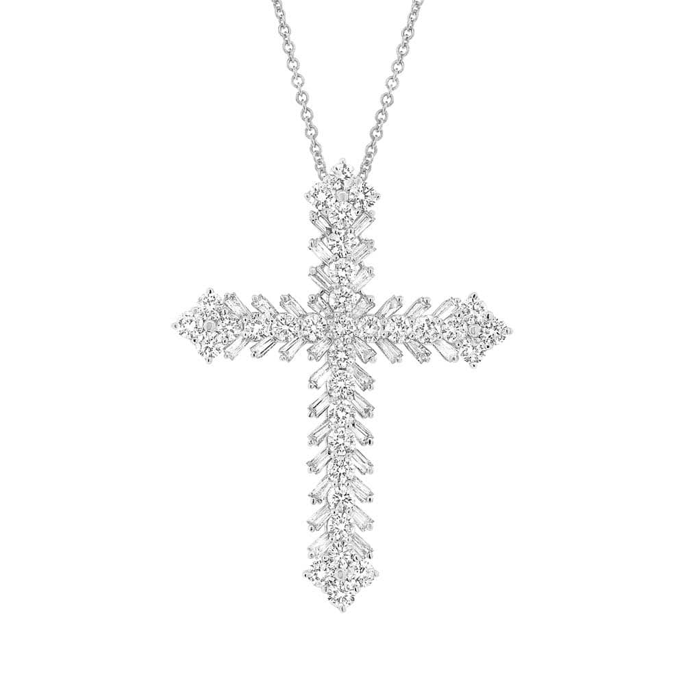 3.01ct 18k White Gold Diamond Baguette Cross Pendant Necklace