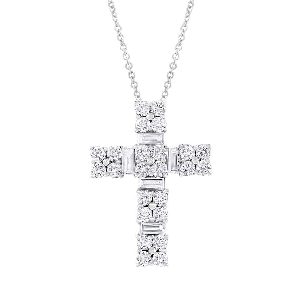 1.30ct 18k White Gold Diamond Cross Pendant Necklace