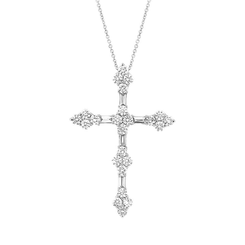 1.11ct 18k White Gold Diamond Cross Pendant Necklace