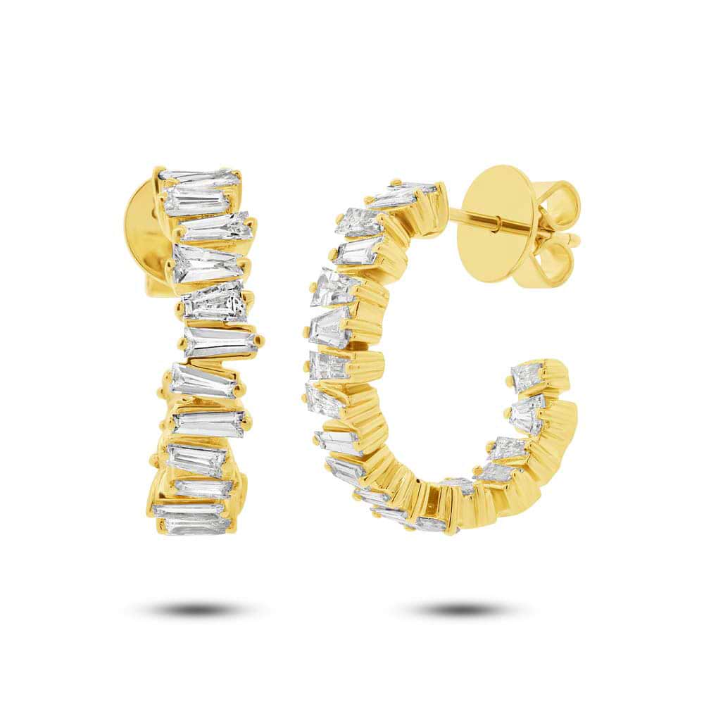 1.52ct 14k Yellow Gold Diamond Baguette Hoop Earrings