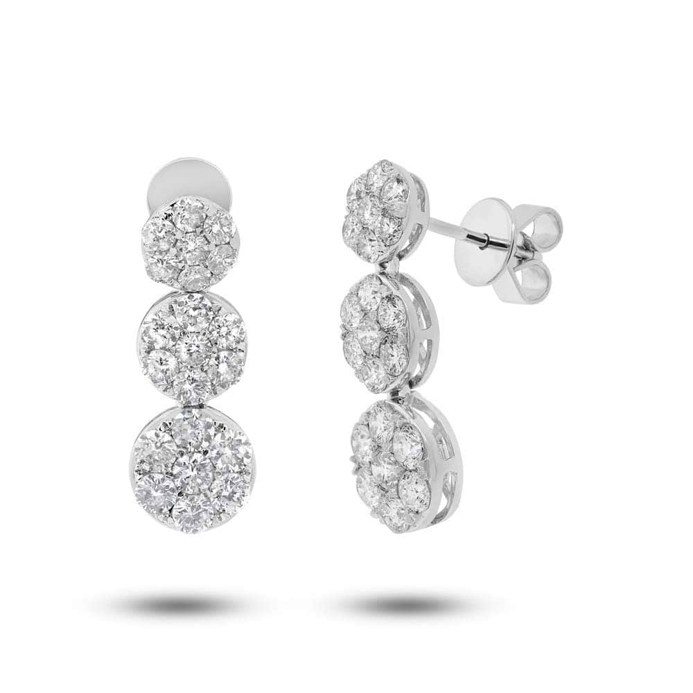 2.39ct 18k White Gold Diamond Cluster Earrings