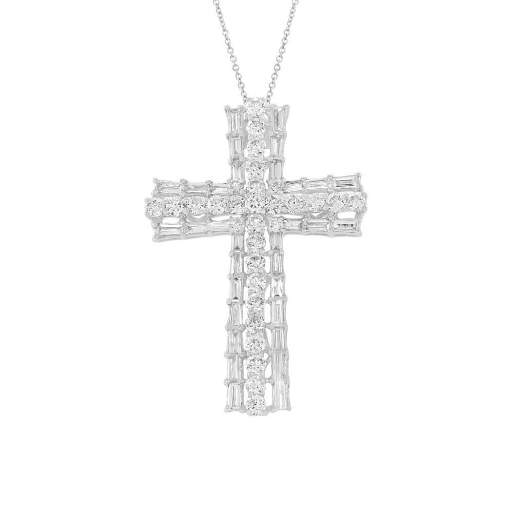 1.28ct 18k White Gold Diamond Baguette Cross Pendant Necklace