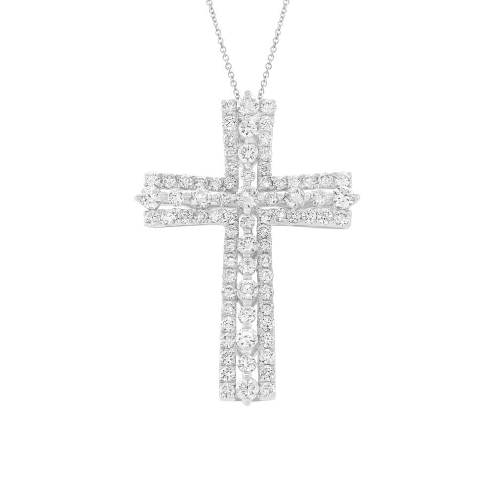 1.28ct 18k White Gold Diamond Cross Pendant Necklace