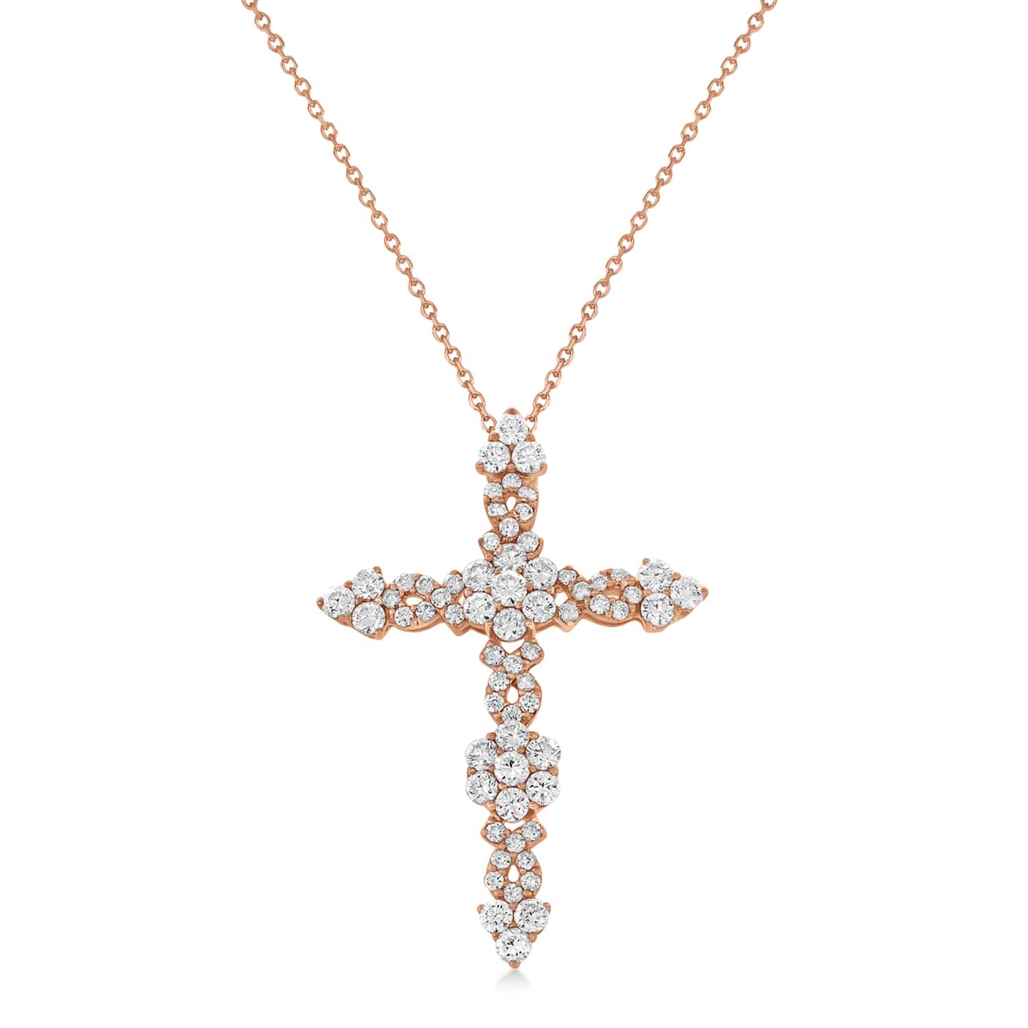 Diamond Cross Pendant Necklace 14k Rose Gold (1.93ct)