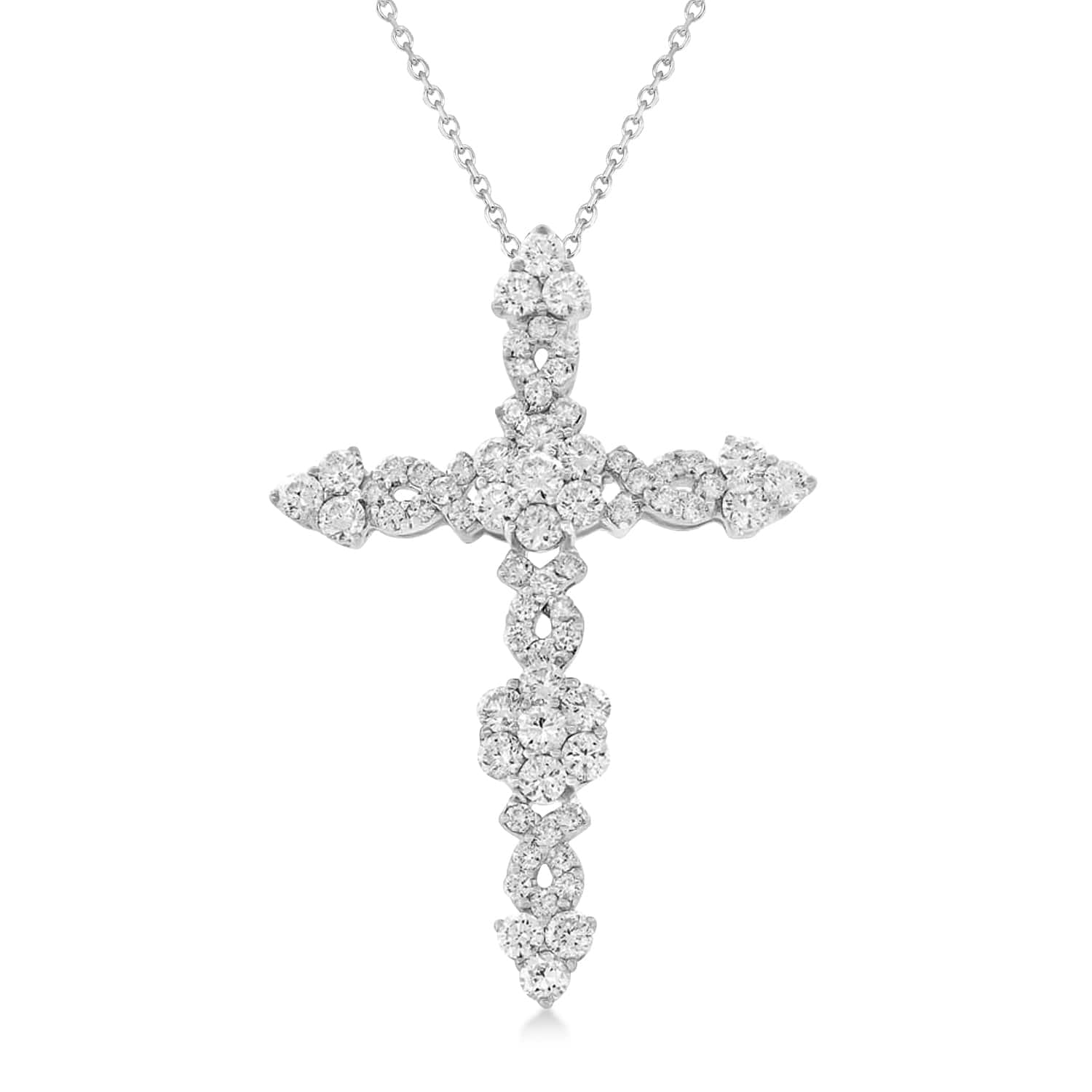 Diamond Cross Pendant Necklace 14k White Gold (1.93ct)