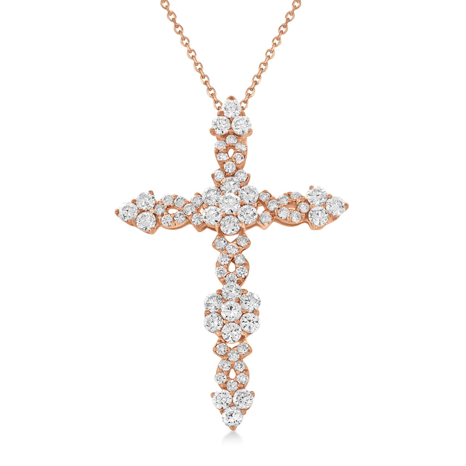 Diamond Cross Pendant Necklace 18k Rose Gold (1.93ct)