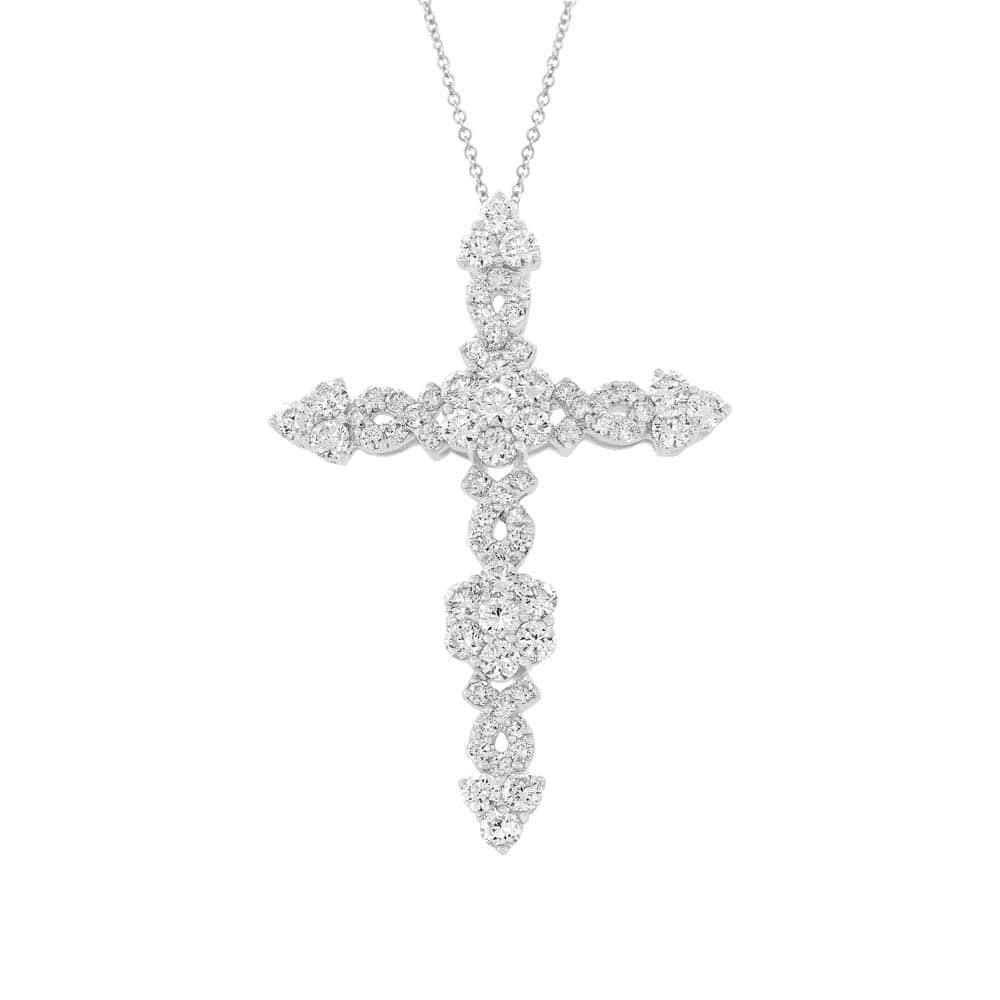 Diamond Cross Pendant Necklace 18k White Gold (1.93ct)