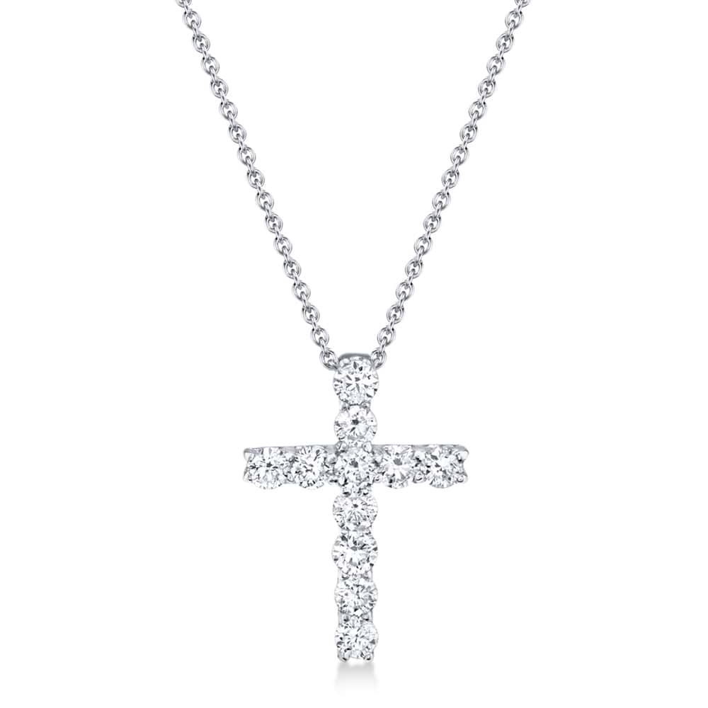 Diamond Prong Cross Pendant Necklace 14k White Gold (0.32ct)