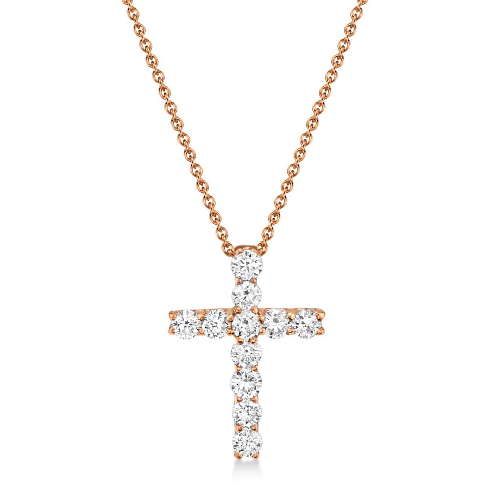 Diamond Prong Cross Pendant Necklace 14k Rose Gold (0.32ct)