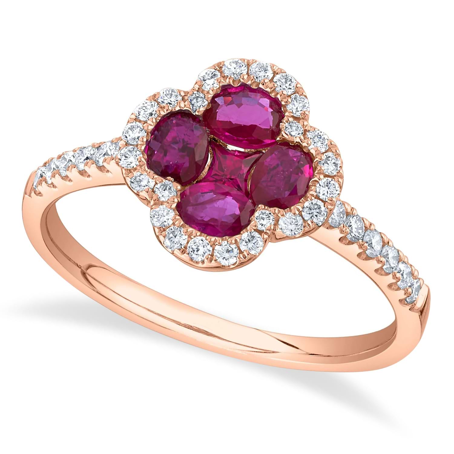 Diamond & Ruby Clover Ring 14K Rose Gold (1.23ct)