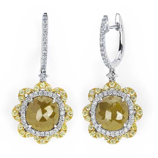 6.03ct 14k Two-tone Gold White, Fancy & Rough Diamond Earrings