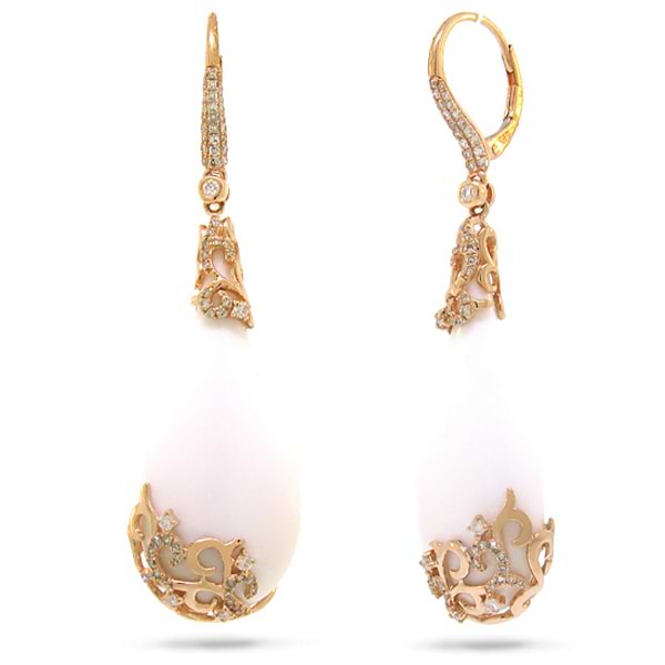 0.67ct Diamond & 46.83ct White Onyx 14k Rose Gold Earrings