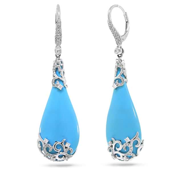 0.67ct Diamond & 37.23ct Composite Turquoise 14k White Gold Earrings