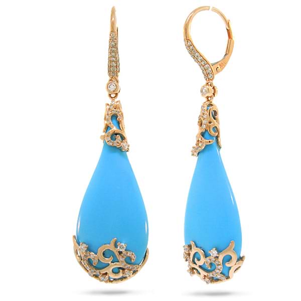 0.67ct Diamond & 37.23ct Composite Turquoise 14k Rose Gold Earrings