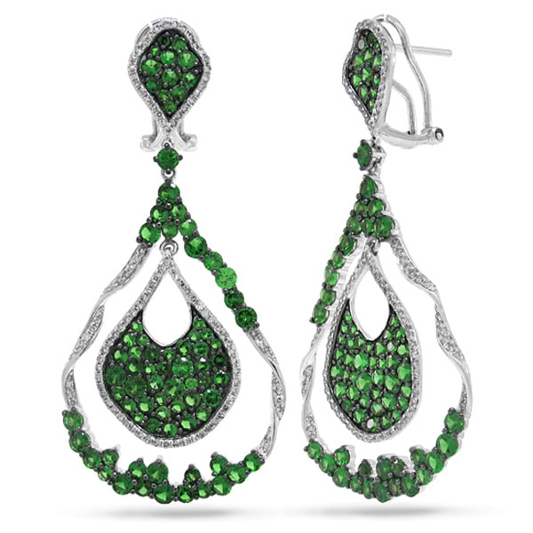 1.00ct Diamond & 6.51ct Green Garnet 14k White Gold Earrings