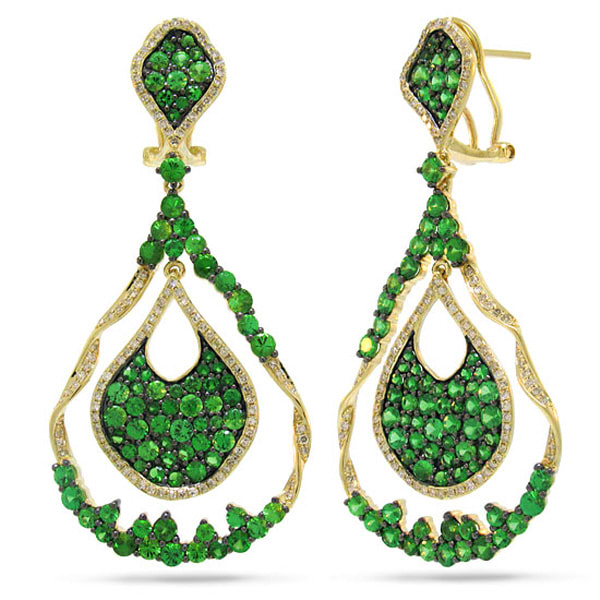 1.00ct Diamond & 6.51ct Green Garnet 14k Yellow Gold Earrings