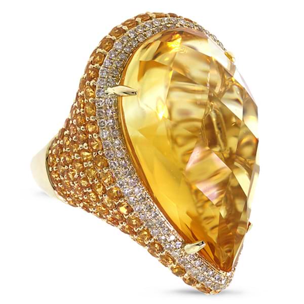 0.62ct Diamond & 31.74ct Citrine & Yellow Sapphire 14k Yellow Gold Ring