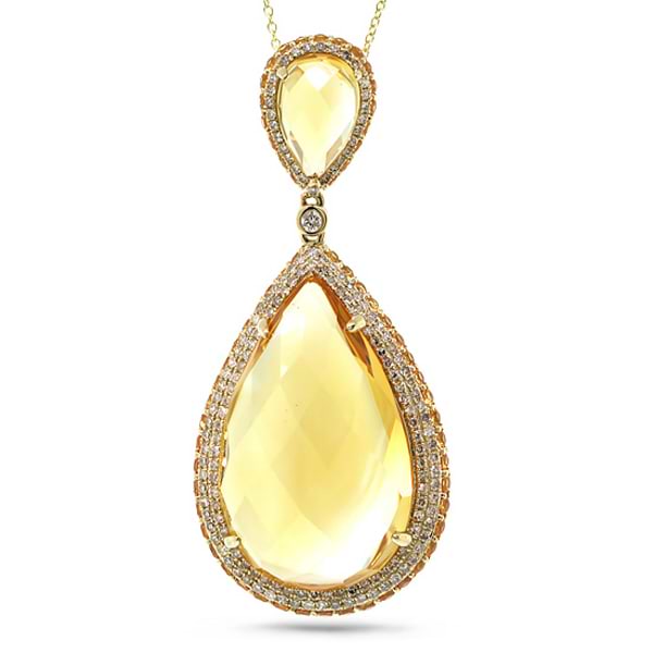 0.73ct Diamond & 29.51ct Citrine & Yellow Sapphire 14k Yellow Gold Pendant Necklace