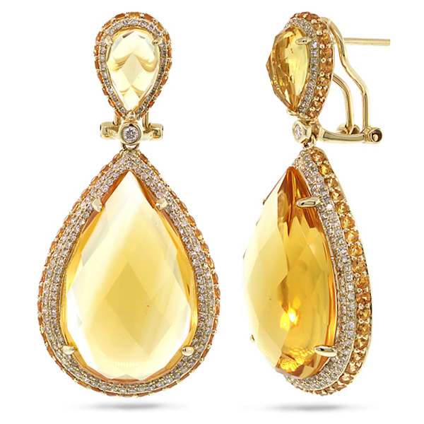 1.15ct Diamond & 43.35ct Citrine & Yellow Sapphire 14k Yellow Gold Earrings