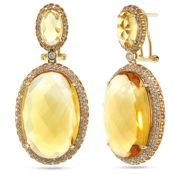 1.15ct Diamond & 43.98ct Citrine & Yellow Sapphire 14k Yellow Gold Earrings