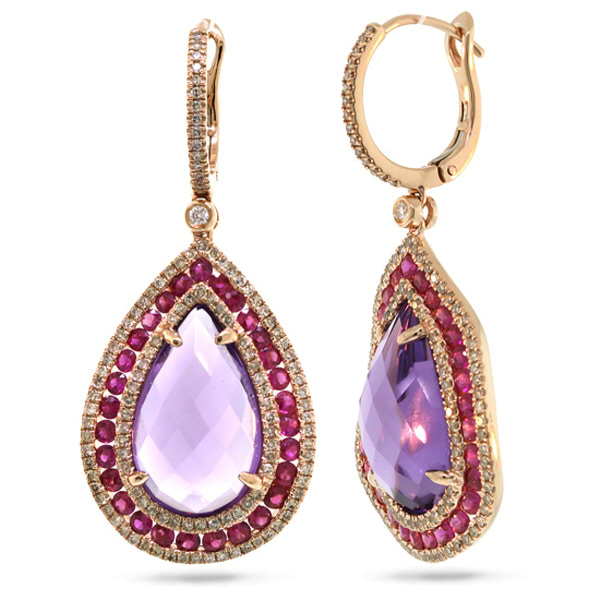 0.99ct Diamond & 15.62ct Amethyst & Pink Sapphire 14k Rose Gold Earrings
