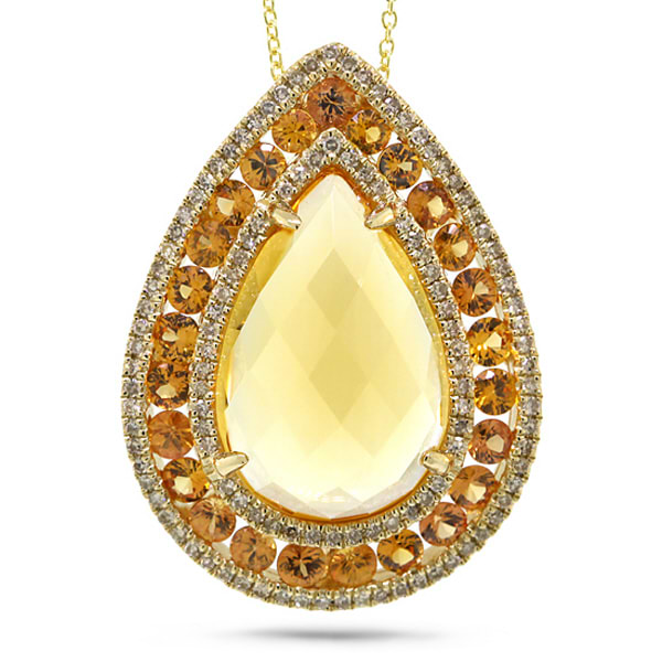 0.49ct Diamond & 12.55ct Citrine & Yellow Sapphire 14k Yellow Gold Pendant Necklace