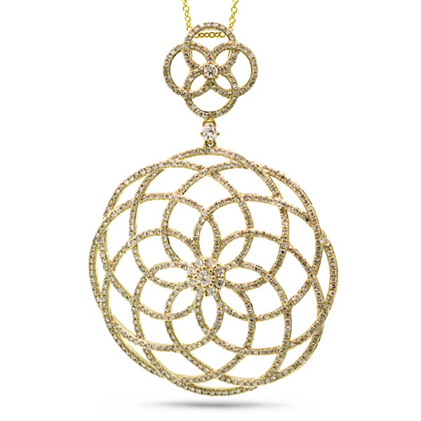 1.92ct 14k Yellow Gold Diamond Lace Pendant Necklace