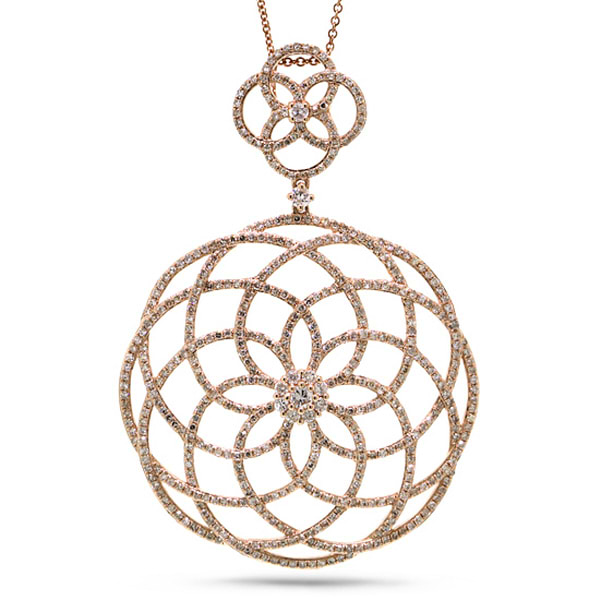 1.92ct 14k Rose Gold Diamond Lace Pendant Necklace