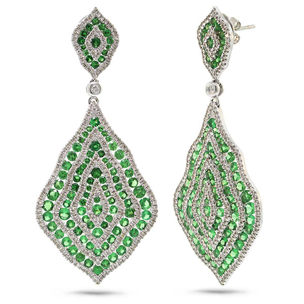 1.87ct Diamond & 6.29ct Green Garnet 14k White Gold Earrings