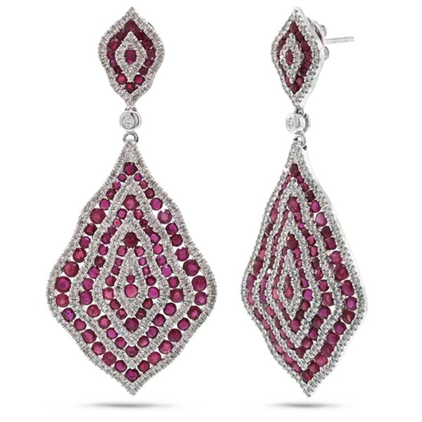 1.87ct Diamond & 8.90ct Ruby 14k White Gold Earrings